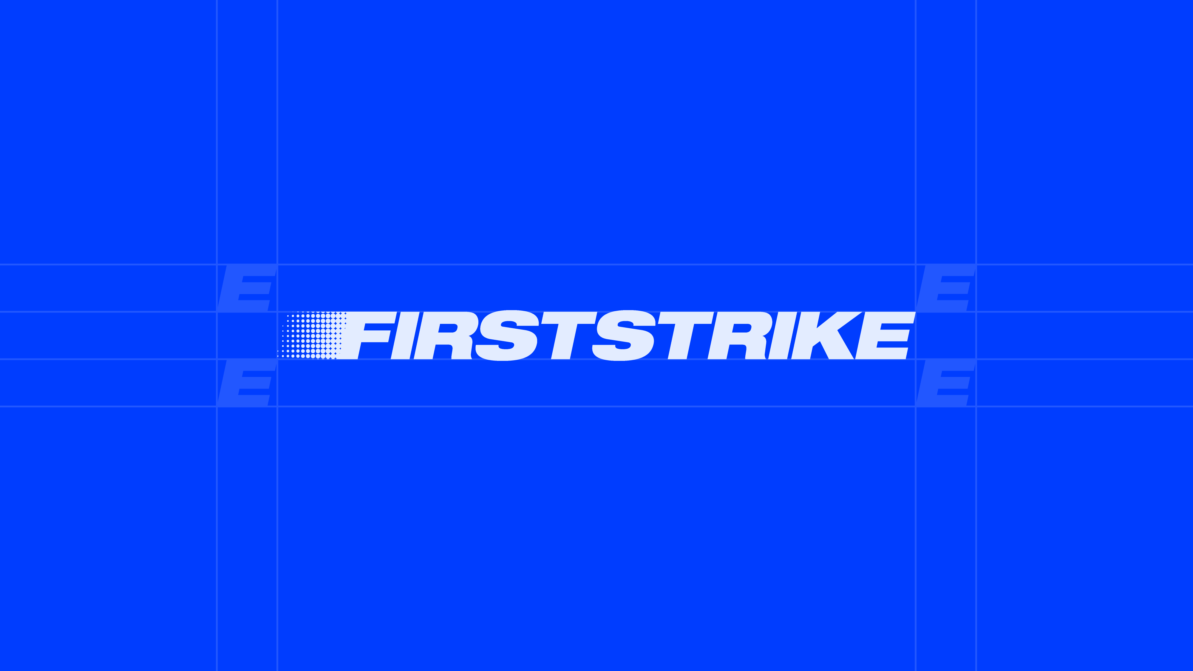 FirstStrike Research logo construction on blue grid