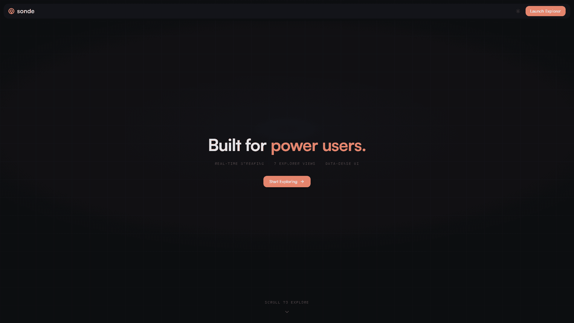 Sonde landing page — Built for power users