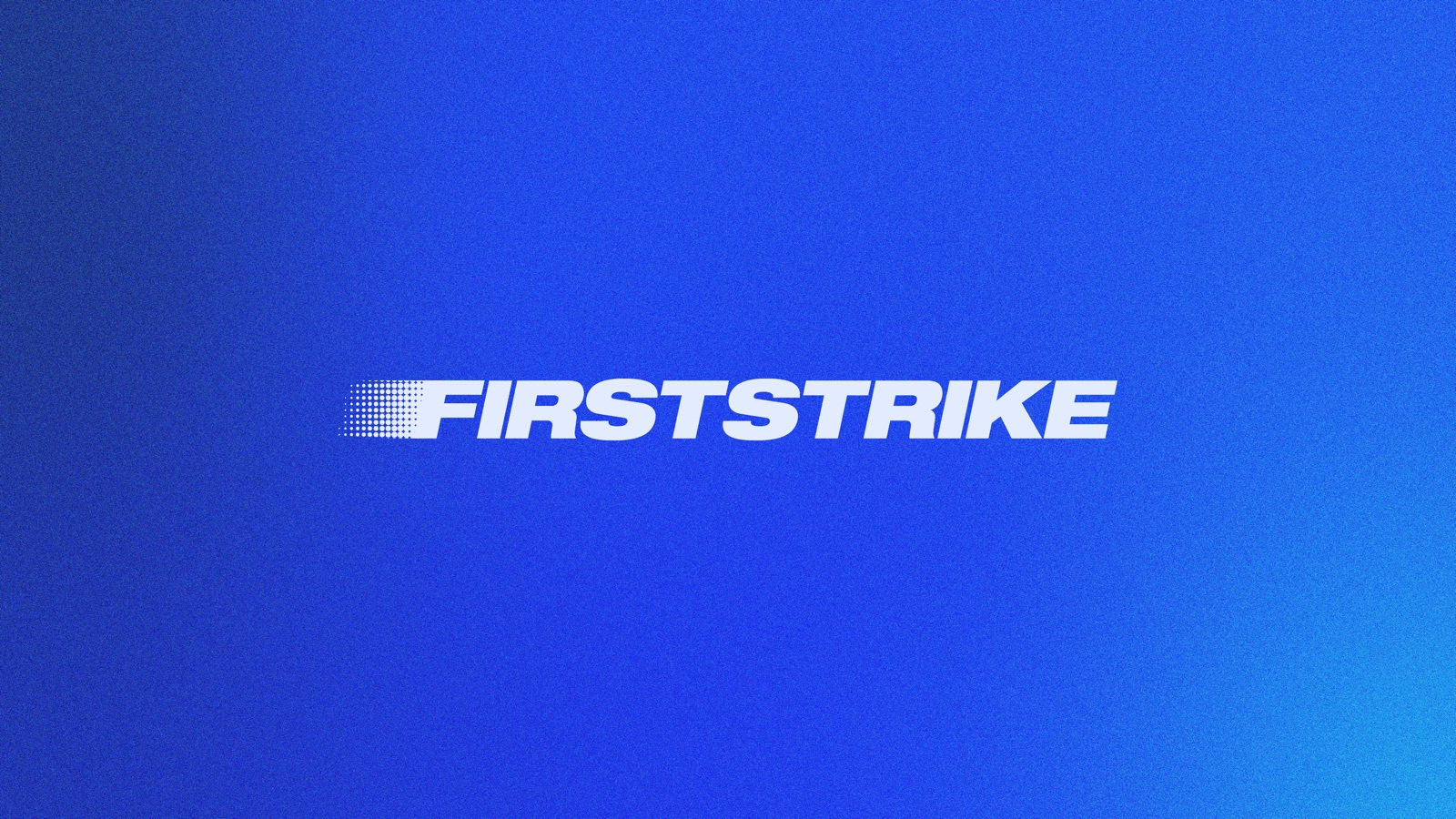 The FirstStrike Research wordmark in white italic type on the brand’s blue gradient-and-grain field
