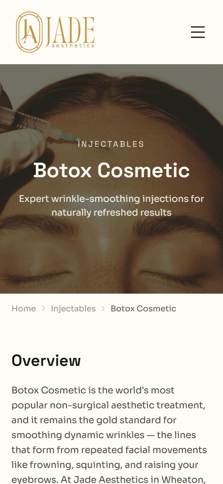 The Botox Cosmetic page on a phone