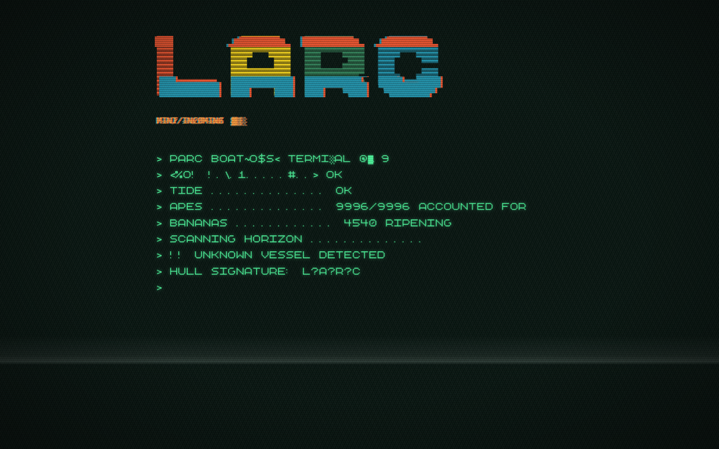 parcxrpl.com LARC teaser: the boathouse terminal mid-corruption, an unknown vessel detected