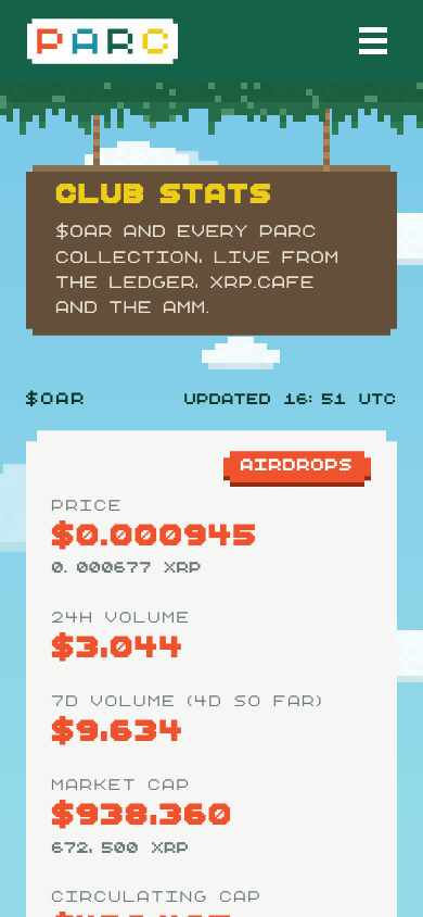 parcxrpl.com Club Stats on a phone