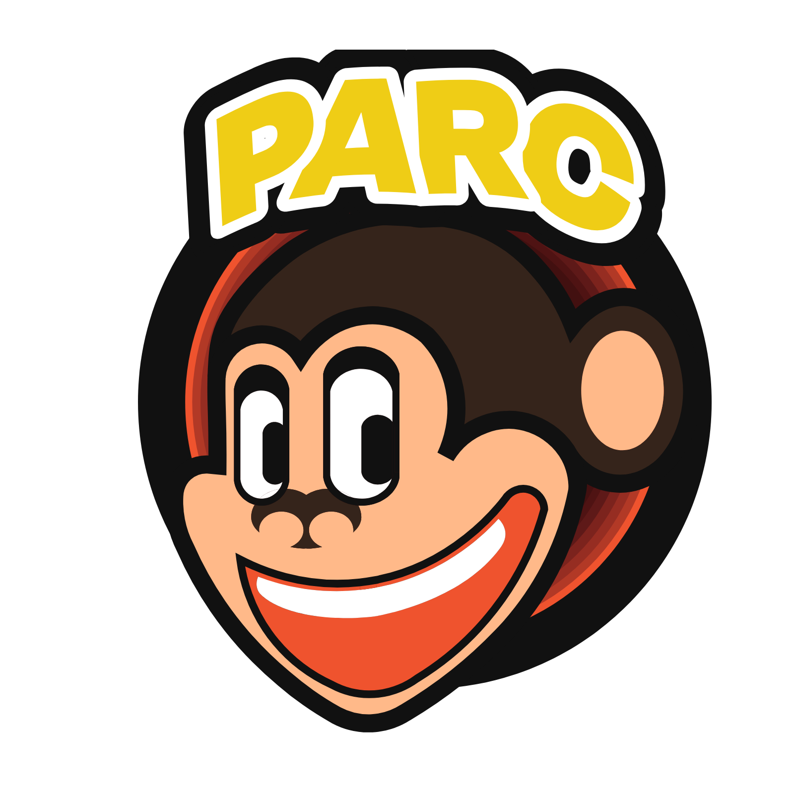 The old PARC logo: a cartoon ape head with a wide grin and thick black outlines, a bubbly yellow PARC wordmark across the top
