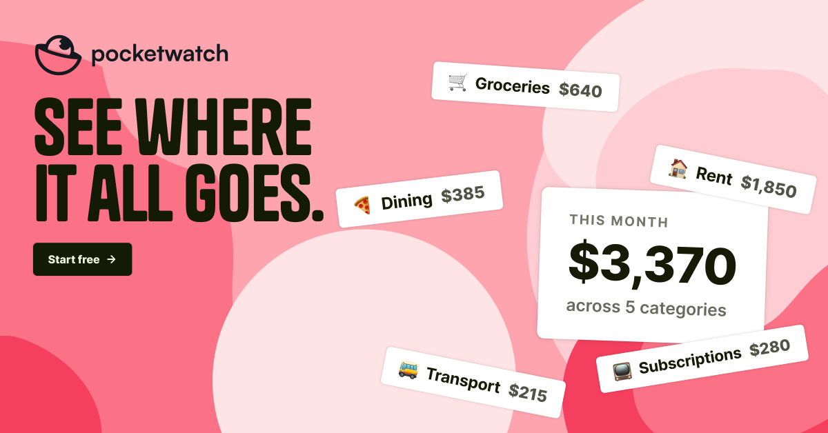 Pocketwatch campaign: see where it all goes, category breakdown on pink