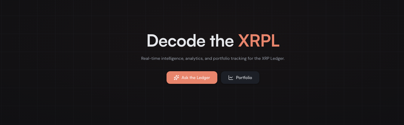 Sonde landing page: Decode the XRPL, with Ask the Ledger and Portfolio buttons